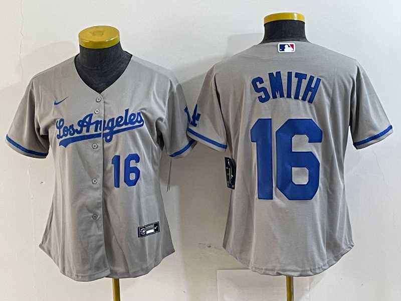 Womens Los Angeles Dodgers #16 Will Smith Gray Alternate Player Number Team Logo Cool Base Jerseys